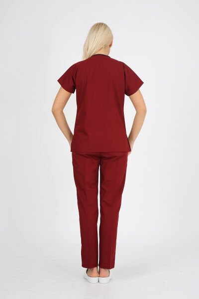 Doktor Hemşire Forması Bordo Scrubs Takım Terikoton Bordo - L