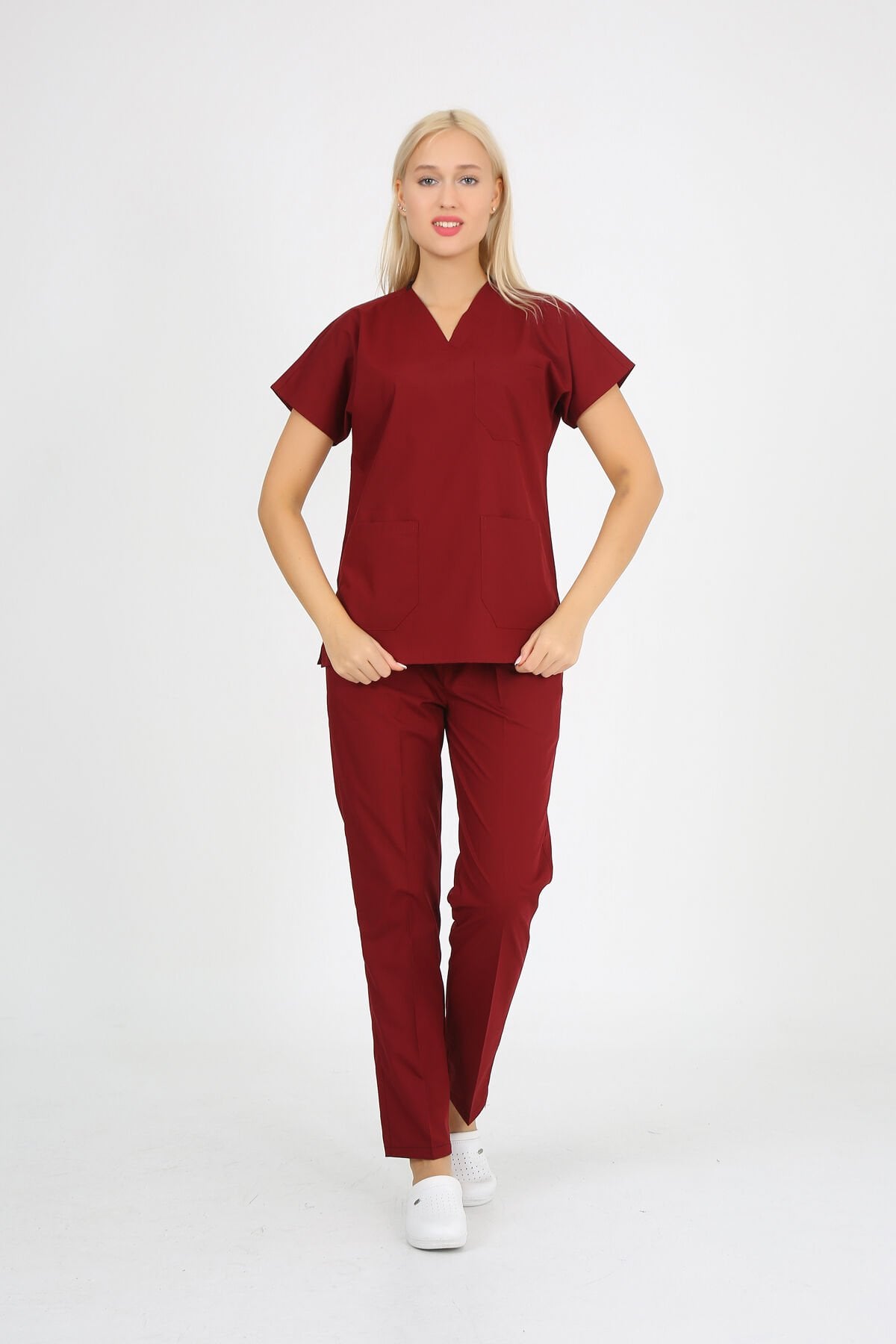 Doktor Hemşire Forması Bordo Scrubs Takım Terikoton Bordo - XL