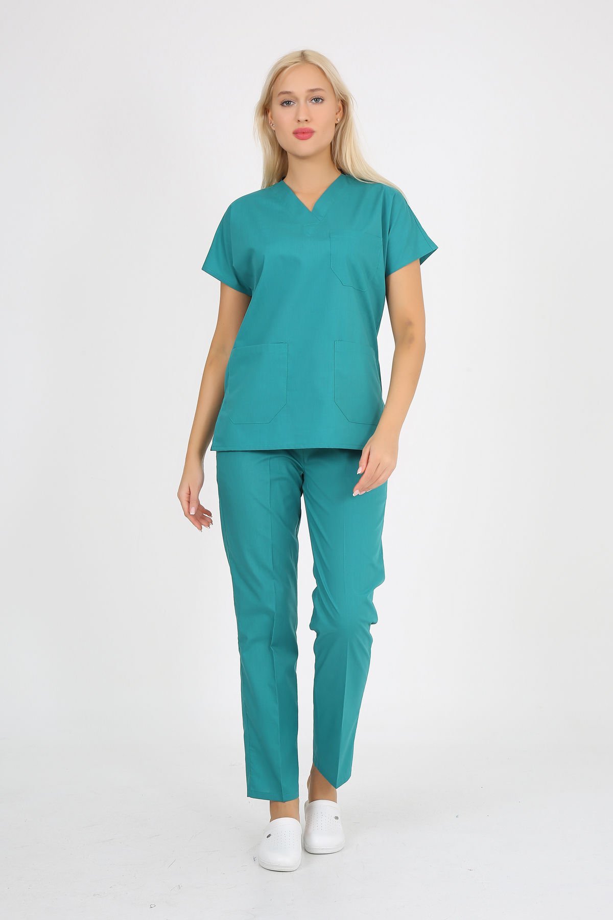 Doktor Hemşire Forması  Cerrahi Yeşil Scrubs Takım Terikoton Cerrahi Yeşil - M