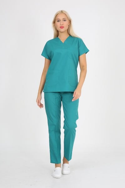Doktor Hemşire Forması  Cerrahi Yeşil Scrubs Takım Terikoton Cerrahi Yeşil - L