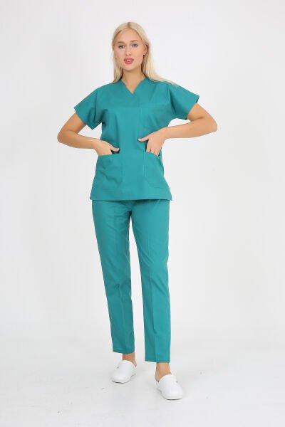 Doktor Hemşire Forması  Cerrahi Yeşil Scrubs Takım Terikoton Cerrahi Yeşil - XL