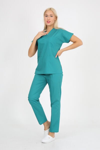 Doktor Hemşire Forması  Cerrahi Yeşil Scrubs Takım Terikoton Cerrahi Yeşil - XL