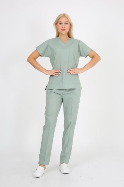 Doktor Hemşire Forması  Limon Küfü Scrubs Takım Terikoton Limon Küfü - XL