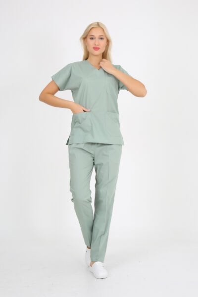 Doktor Hemşire Forması  Limon Küfü Scrubs Takım Terikoton Limon Küfü - XXL