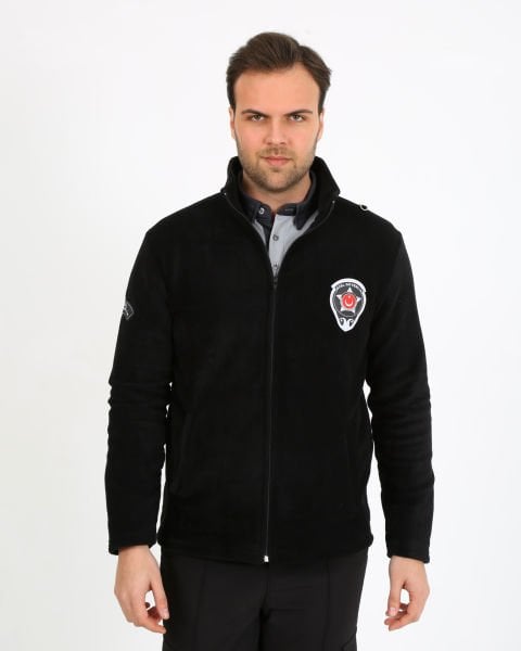 Güvenlik Nakışlı Siyah Polar Mont (Armalı)
