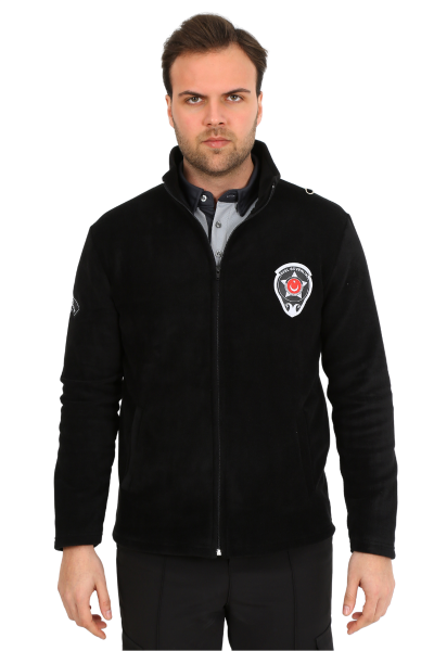 Güvenlik Nakışlı Siyah Polar Mont (Armalı)