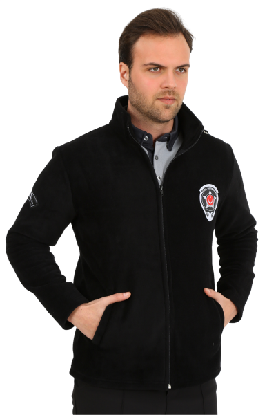 Güvenlik Nakışlı Siyah Polar Mont (Armalı)