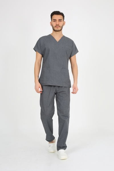 Doktor Hemşire Forması Gri Melanj  Scrubs Takım Terikoton Unisex Gri Melanj - S