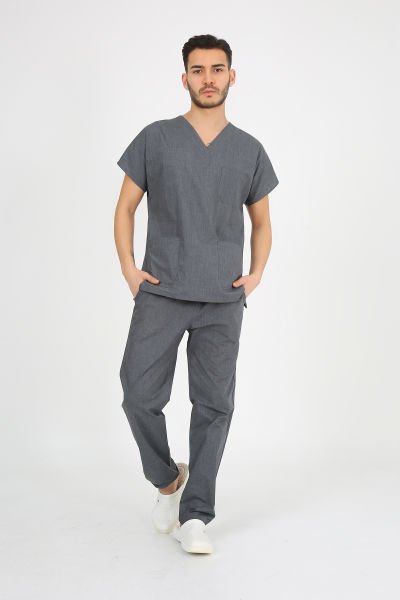 Doktor Hemşire Forması Gri Melanj  Scrubs Takım Terikoton Unisex Gri Melanj - S
