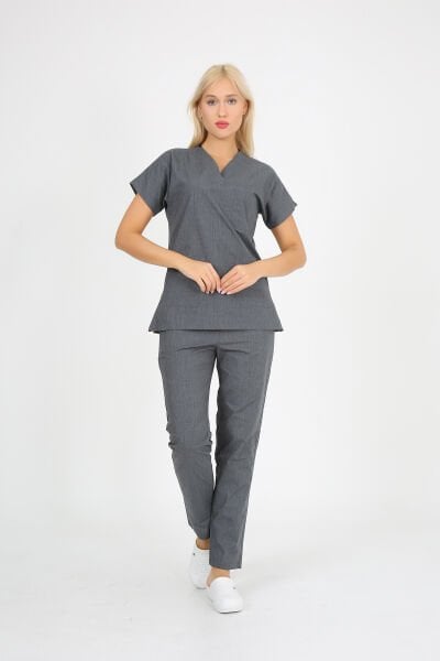 Doktor Hemşire Forması Gri Melanj  Scrubs Takım Terikoton Unisex Gri Melanj - L