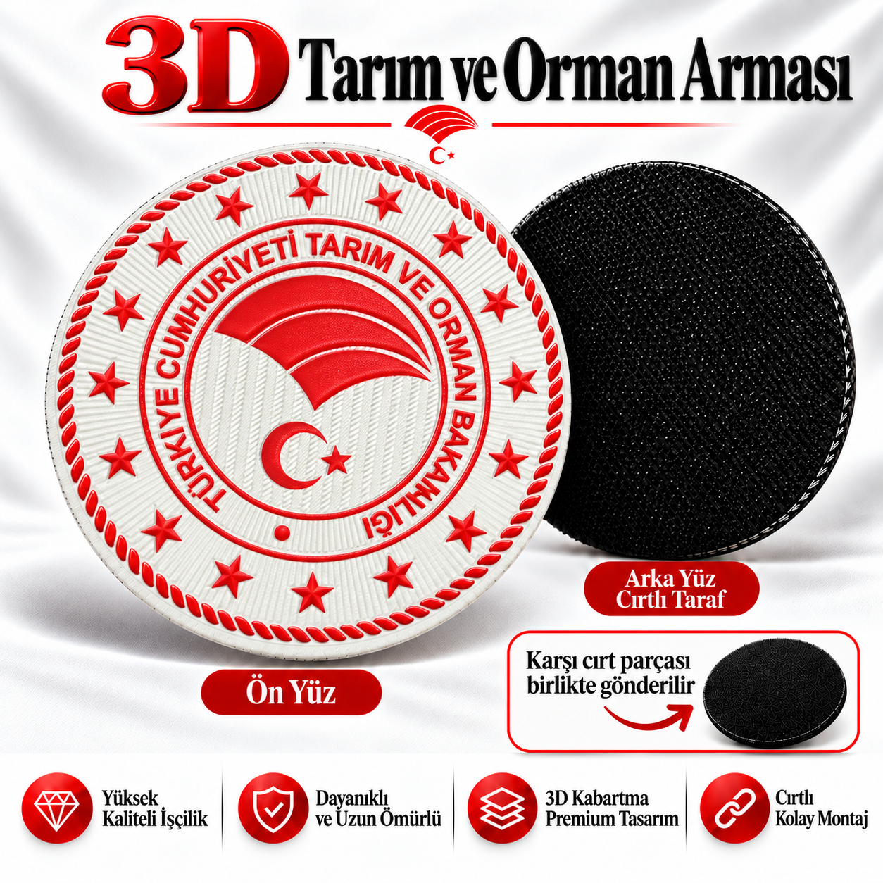 3D Beyaz Tarım ve Orman Bakanlığı Arması (Yuvarlak, 7*7, Arkası Cırtlı)