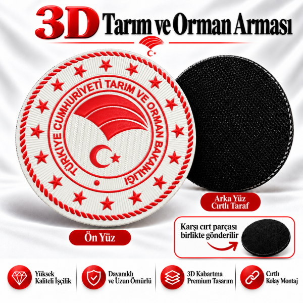 3D Beyaz Tarım ve Orman Bakanlığı Arması (Yuvarlak, 7*7, Arkası Cırtlı)