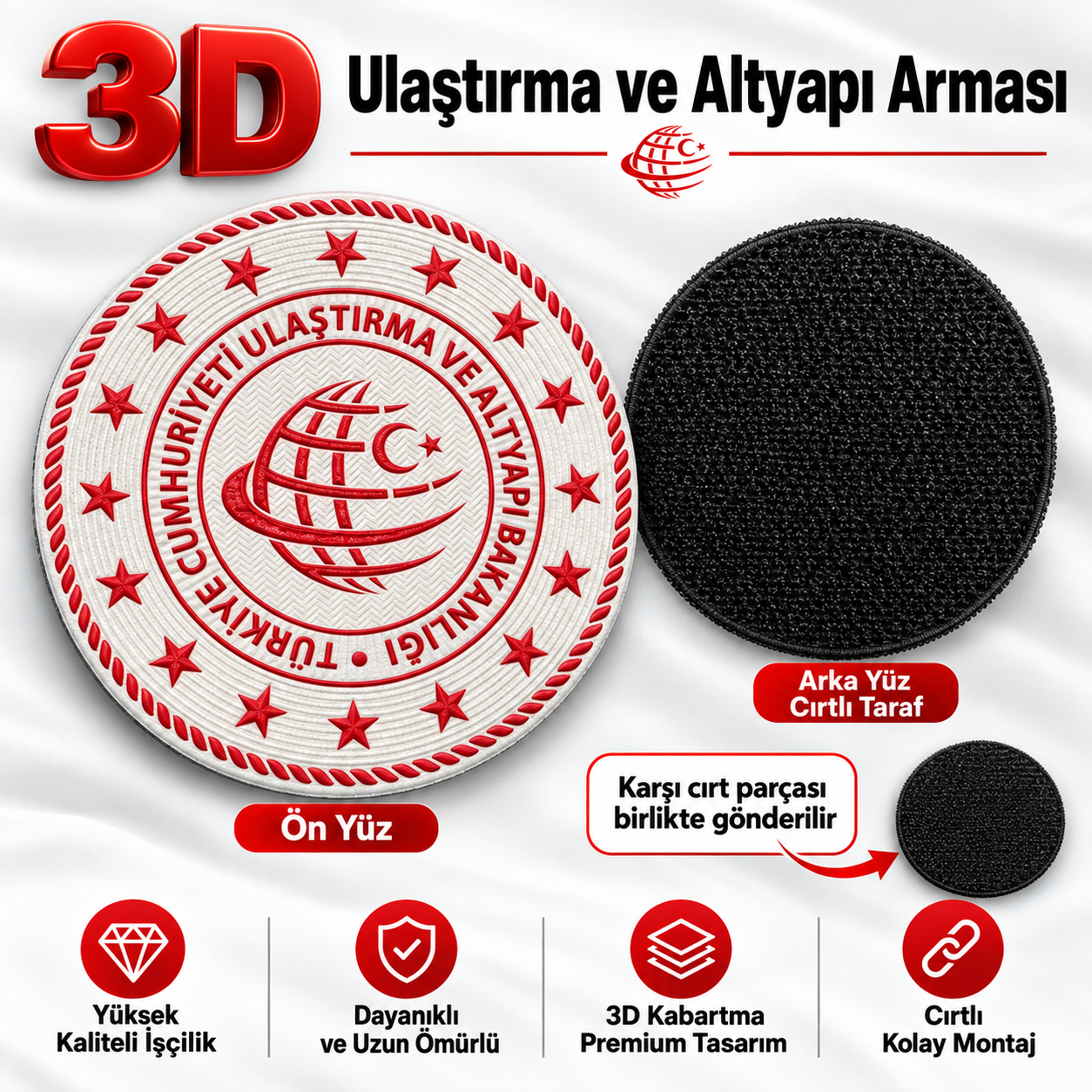 3D Ulaştırma ve Altyapı Bakanlığı Arması (Yuvarlak, 7*7, Arkası Cırtlı)