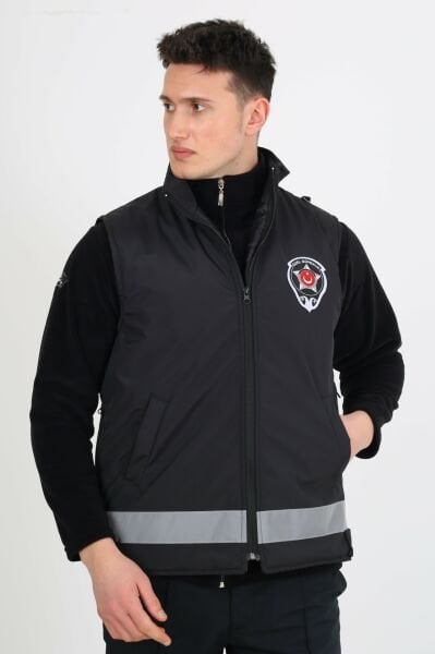 Yeni Tip Güvenlik Erkek Kışlık İçi Kapitoneli Siyah Yelek (Armalı, Baskılı)